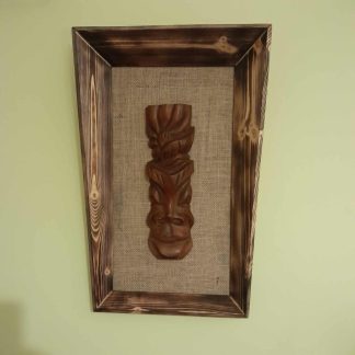 Vintage Carved Vintage Tiki Face In Reproduction Forced Perspective Frame