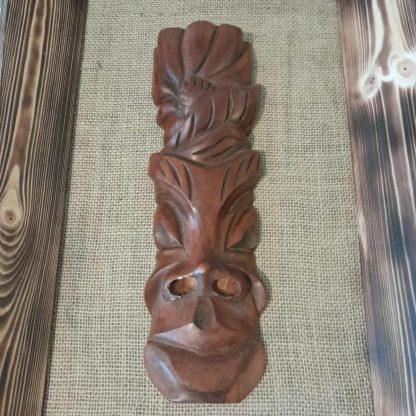 Vintage Carved Vintage Tiki Face In Reproduction Forced Perspective Frame - Image 2