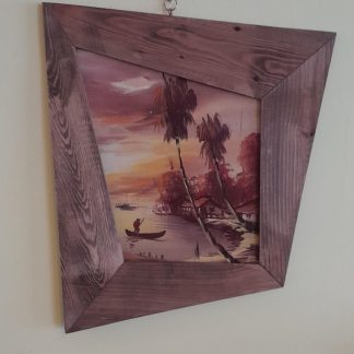Vintage Tiki Style Oil Painting In Forced Perspective Frame