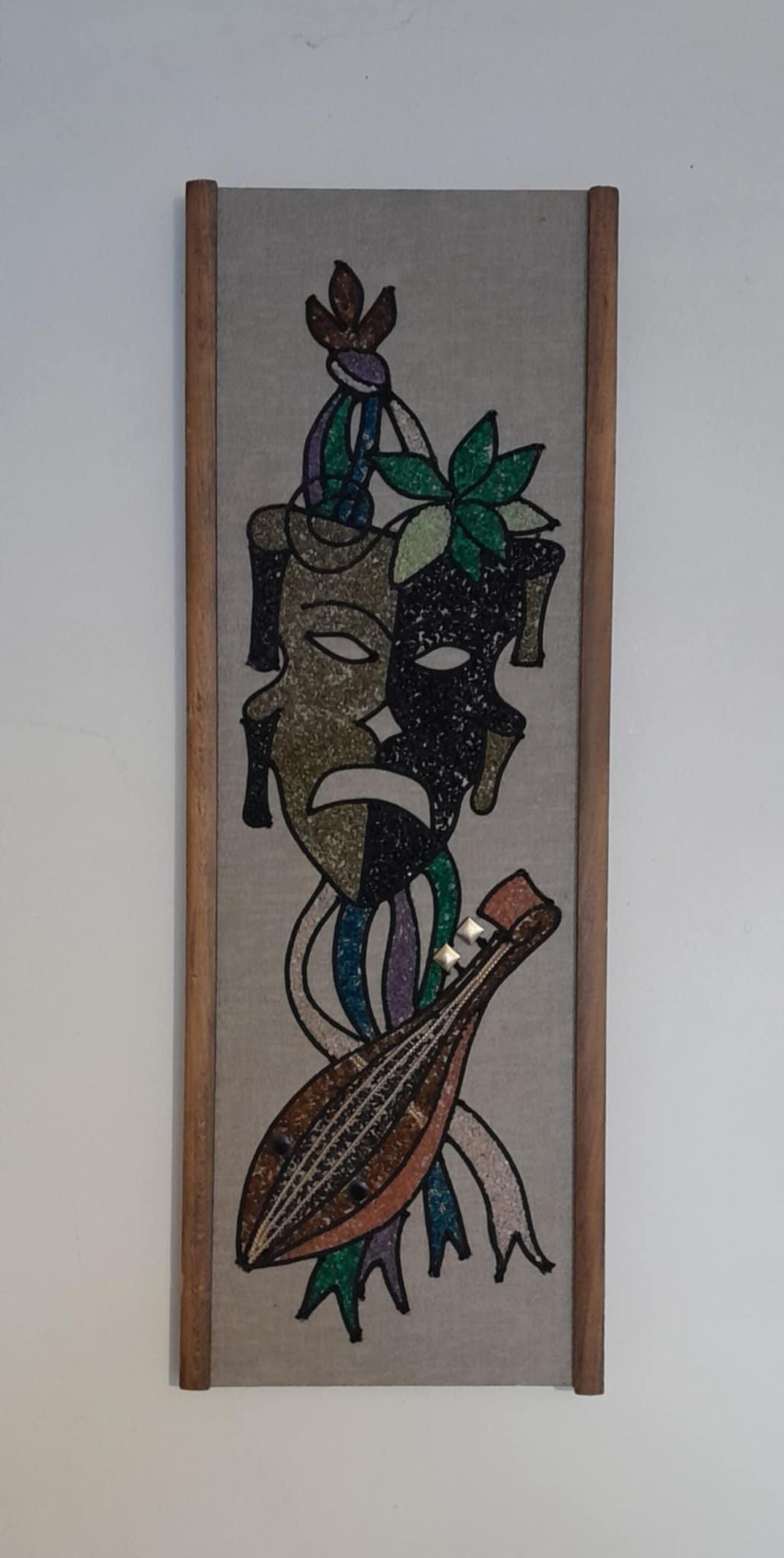 Pair Of Mid Century Comedy And Tragedy Harlequin Mask Gravel Art - Image 2