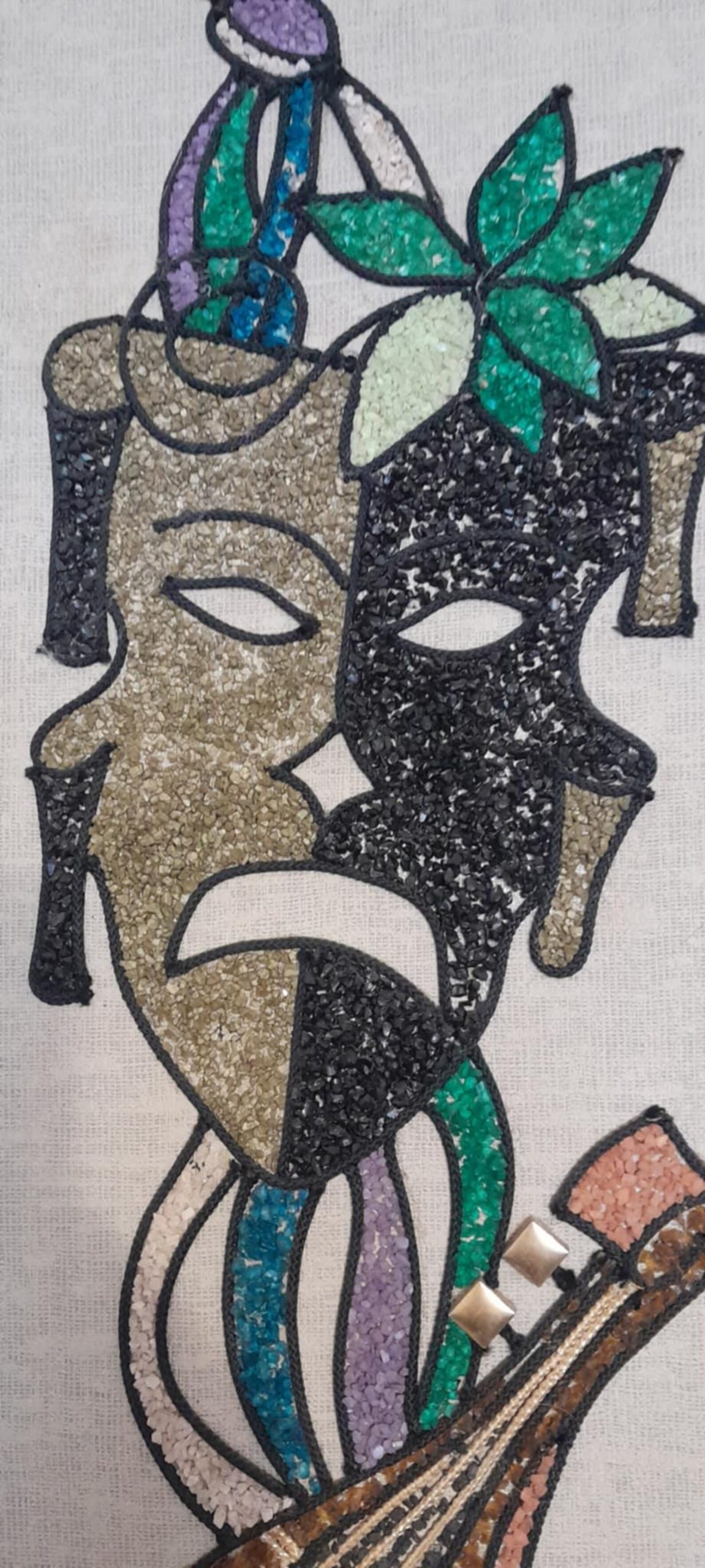 Pair Of Mid Century Comedy And Tragedy Harlequin Mask Gravel Art - Image 4