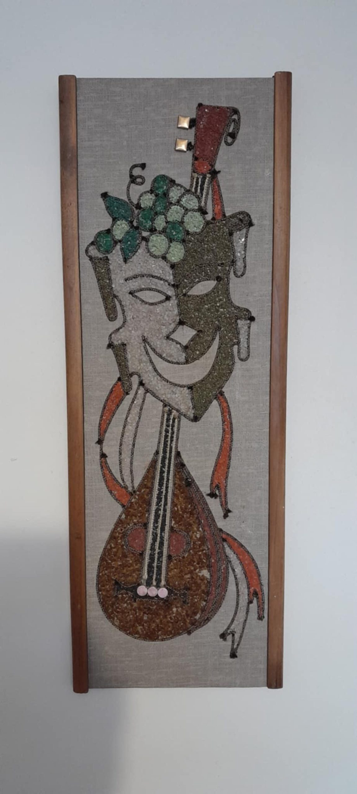 Pair Of Mid Century Comedy And Tragedy Harlequin Mask Gravel Art - Image 3