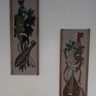 Pair Of Mid Century Comedy And Tragedy Harlequin Mask Gravel Art