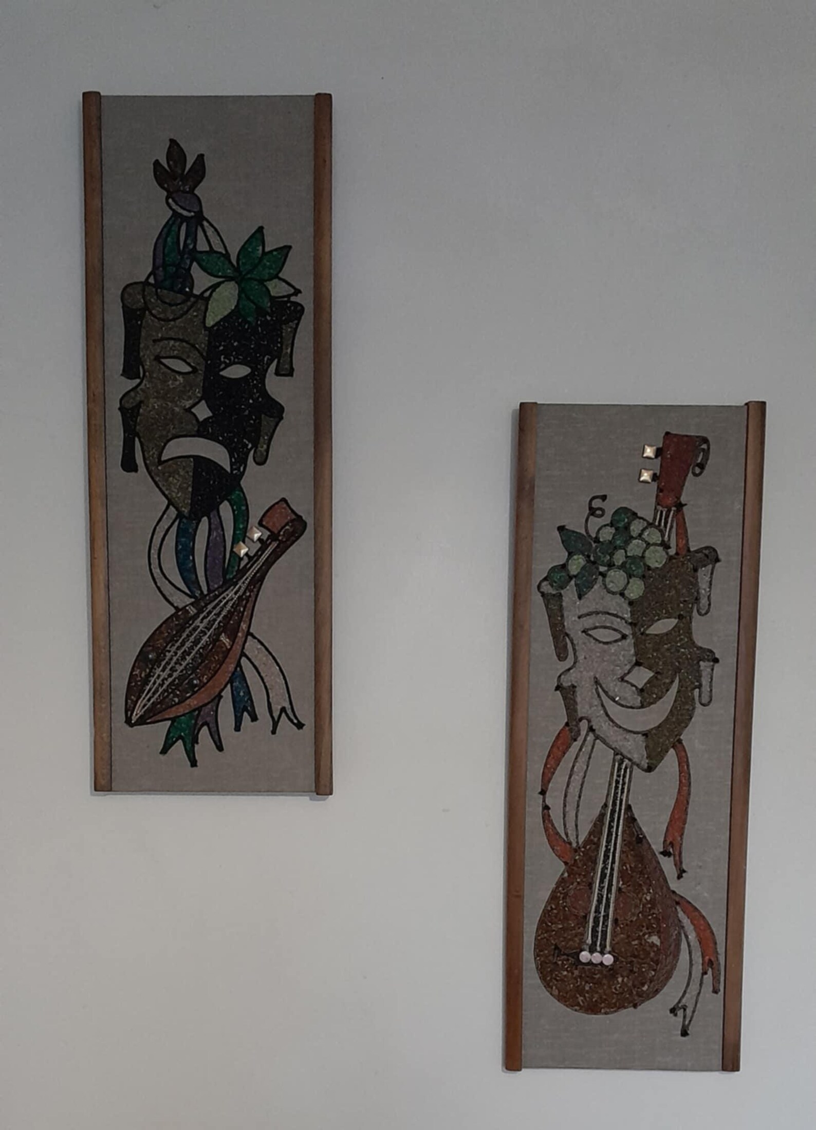 Pair Of Mid Century Comedy And Tragedy Harlequin Mask Gravel Art