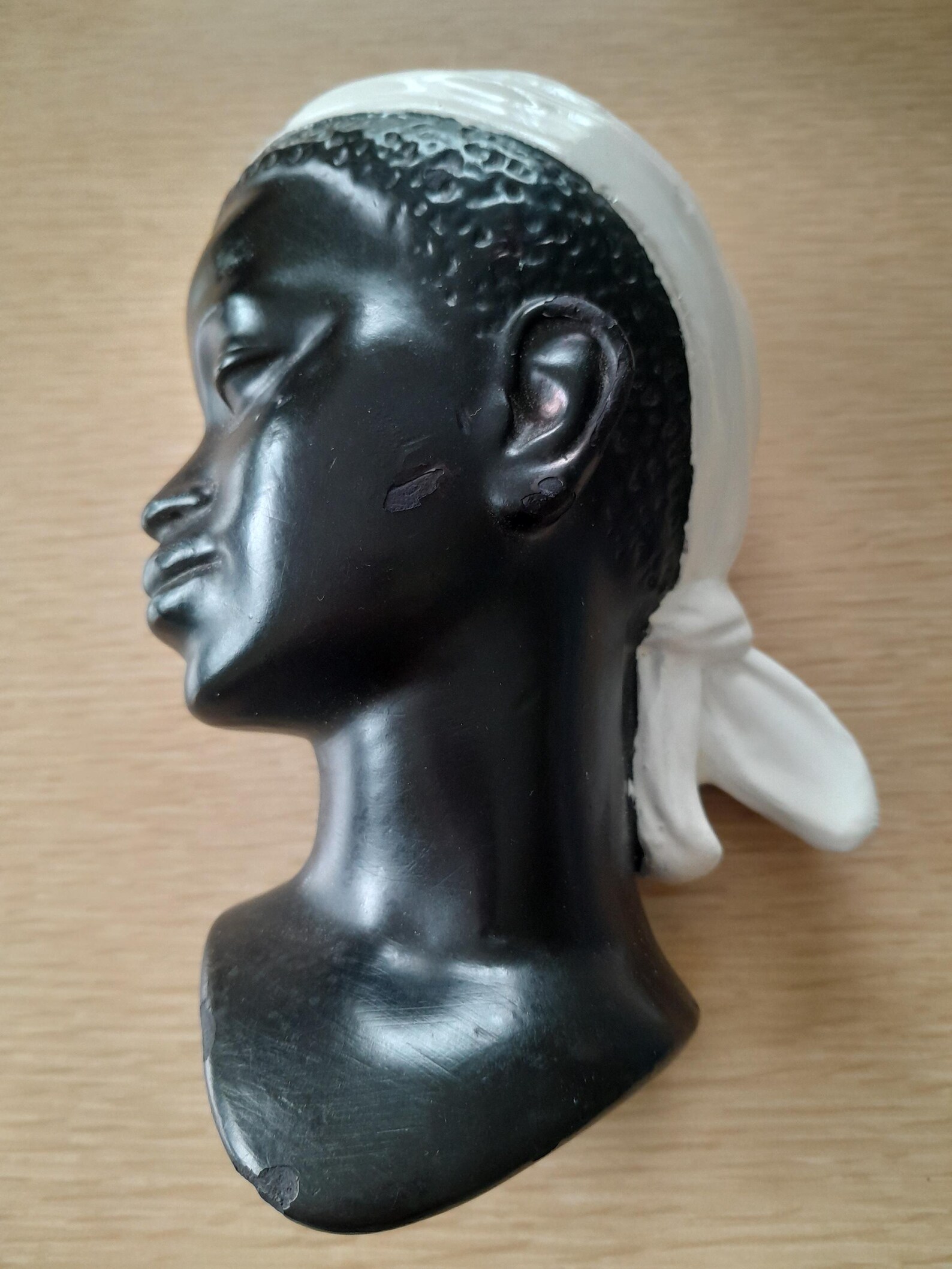 Duron Chalkware African Lady Wall Mask. 1950's Kitsch